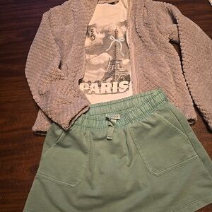 Cozy Gray Jacket with Green Skirt Set